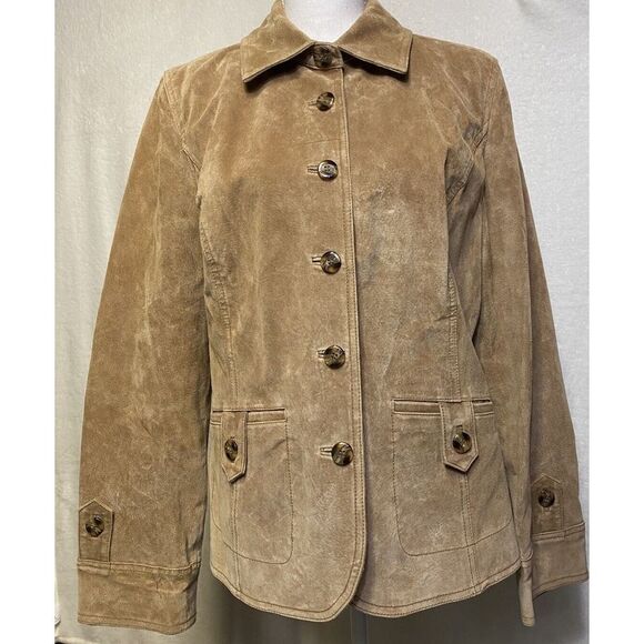 I.E. Relaxed Tan Women's Vintage Leather Jacket Size Large - Picture 1 of 16